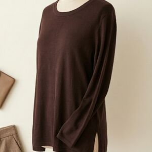 Loulou Studio Brown Rayon Blend Knit Top Long Sleeve Plus Size 1X